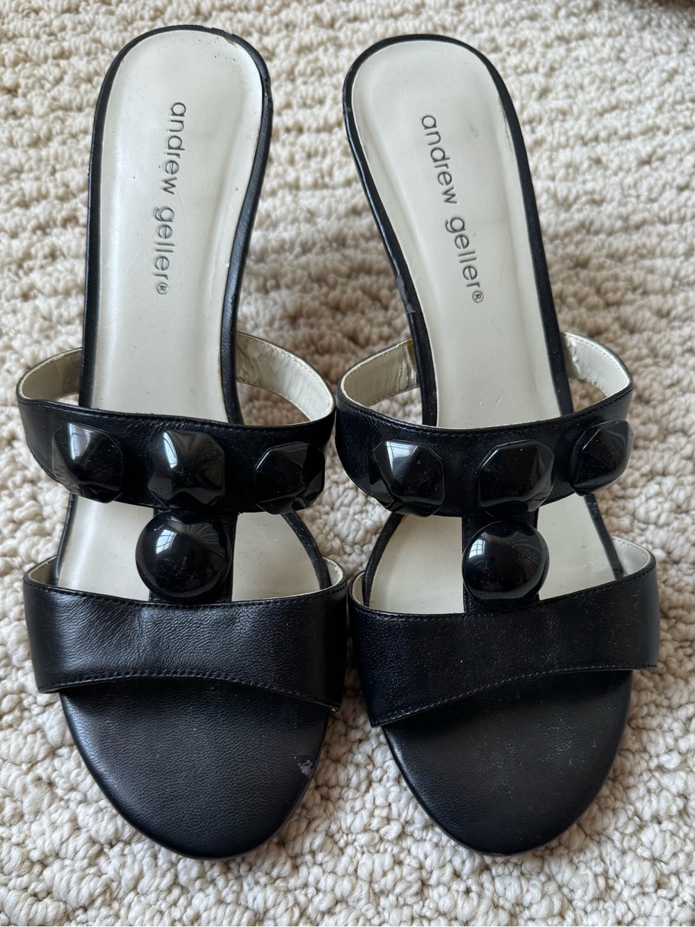 Andrew Geller Black Slide Mules with Decorative Glossy Studs Size: 8.5 M